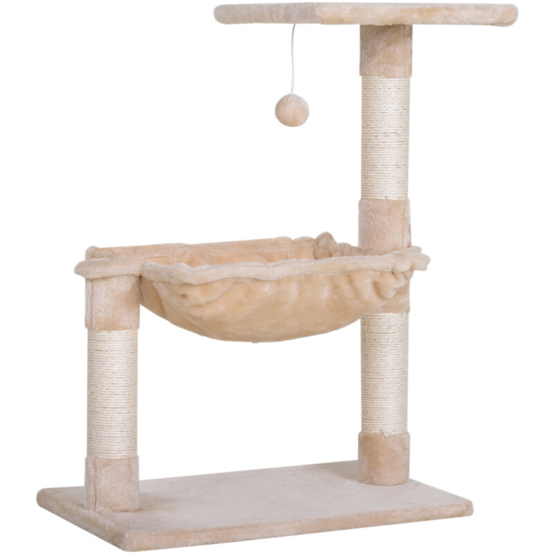 foto del prodotto pawhut torre per gatti multilivello con amaca e pallina appesa beige