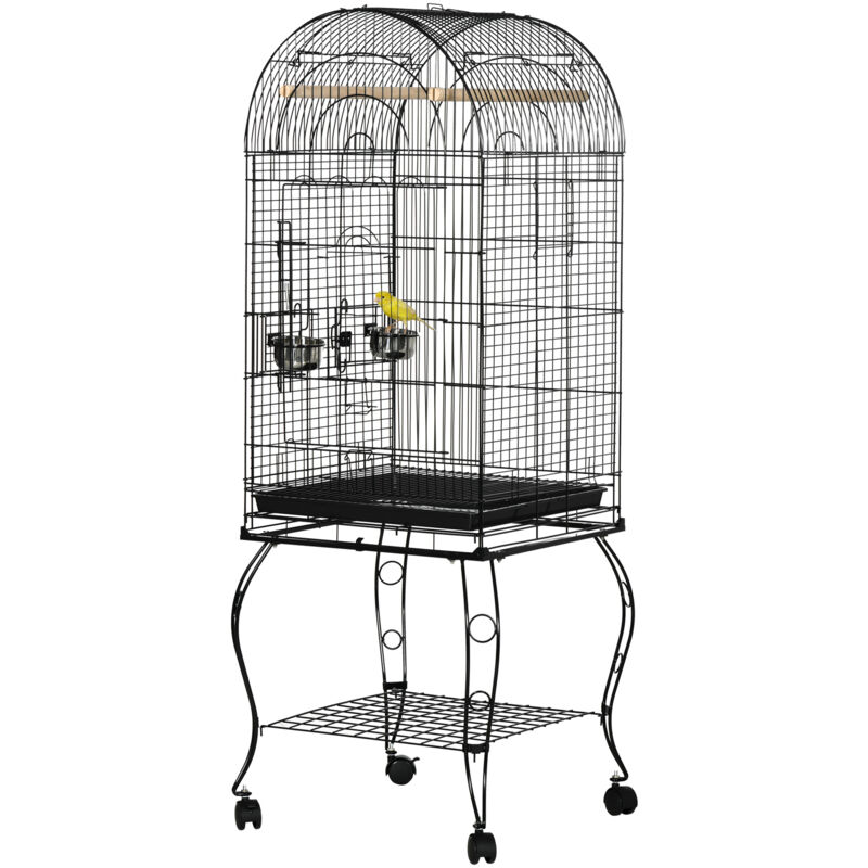foto del prodotto pawhut voliera gabbia per uccellini con ruote in metallo 51x51x153cm nero