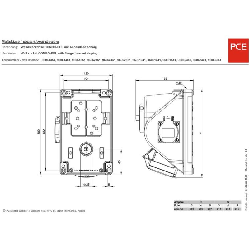 foto del prodotto pce 96061551 presa da parete cee 16 a 5 poli 400 v 1 pz.