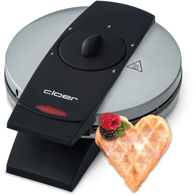 foto del prodotto pce cloer 1629 piastra per waffle a cuore, 930 w, dimensione di cialda 15,5 cm, grado di doratura selezionabile, spia di controllo, metallo