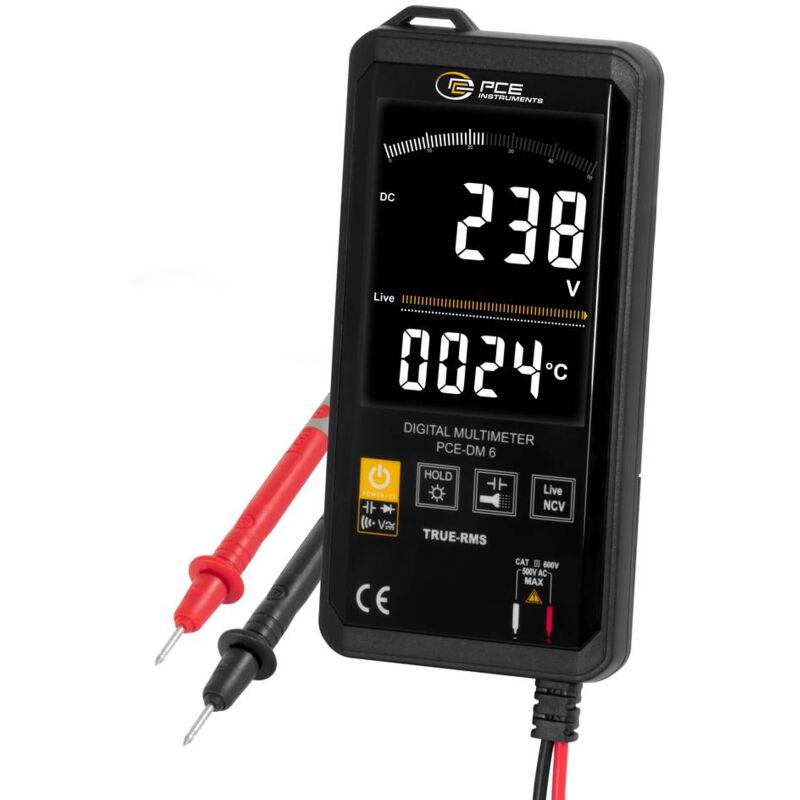 foto del prodotto pce instruments pce dm 6 multimetro portatile digitale cat iii 600 v display counts 6000