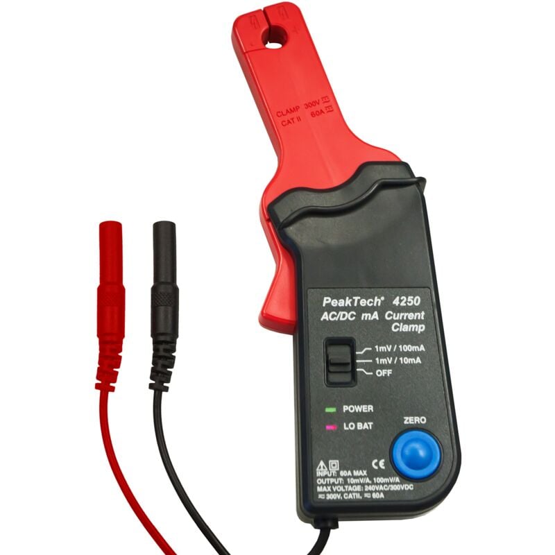 foto del prodotto peak tech pinza amperometrica come adattatore fino a 60 a ac dc per multimetro 10 ma mv o 100 ma mv umschaltbar adatto fino a un massimo di 20