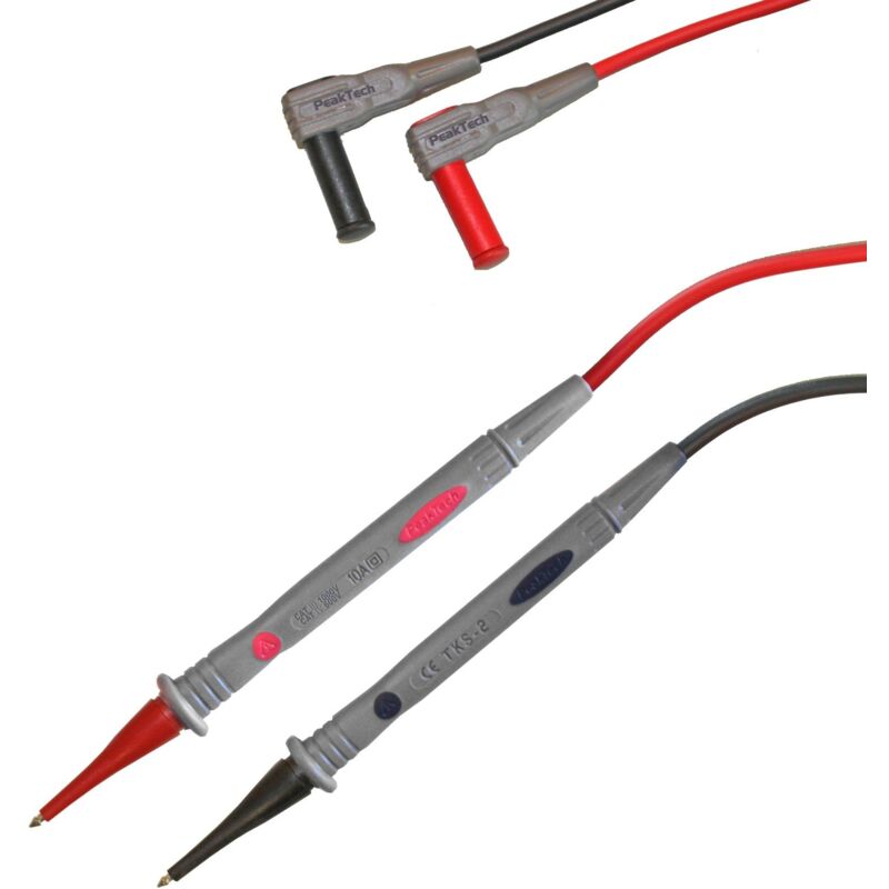 foto del prodotto peaktech 1 paio di cavi di misurazione flessibili per multimetri 120 cm, 4 mm, 1000 v ac dc, 10 a, cat iii iv, 1 pezzo, tks 2, grigio