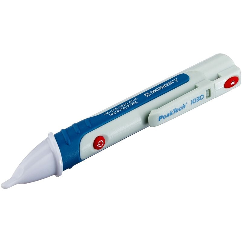 foto del prodotto peaktech 1030 tester di tensione ac senza contatto con lampada a led, campo di funzionamento ac 50 1000v, sistema di misurazione, penna