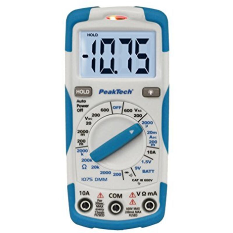 foto del prodotto peaktech 1075 - multimetro digitale ncv cat iii con schermo lcd illuminato, tester batteria, multimetro portatile, amperometro el ett ronico, tester
