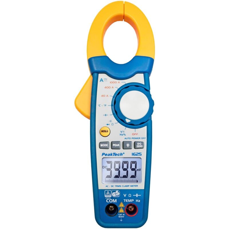 foto del prodotto peaktech 1625 pinza ac dc 1000a, multimetro digitale, pinze amperometriche, t v gs, 4000 conteggi, voltmetro senza contatto, amperometro, tester