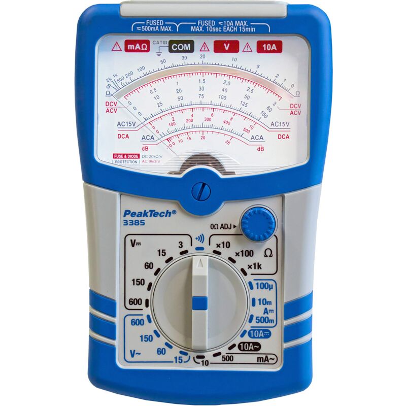 foto del prodotto peaktech 3385, multimetro analogico misuratore con voltmetro, amperometro, tester di continuit , ohmm, db, 600 v ac dc 10 a, adatto per