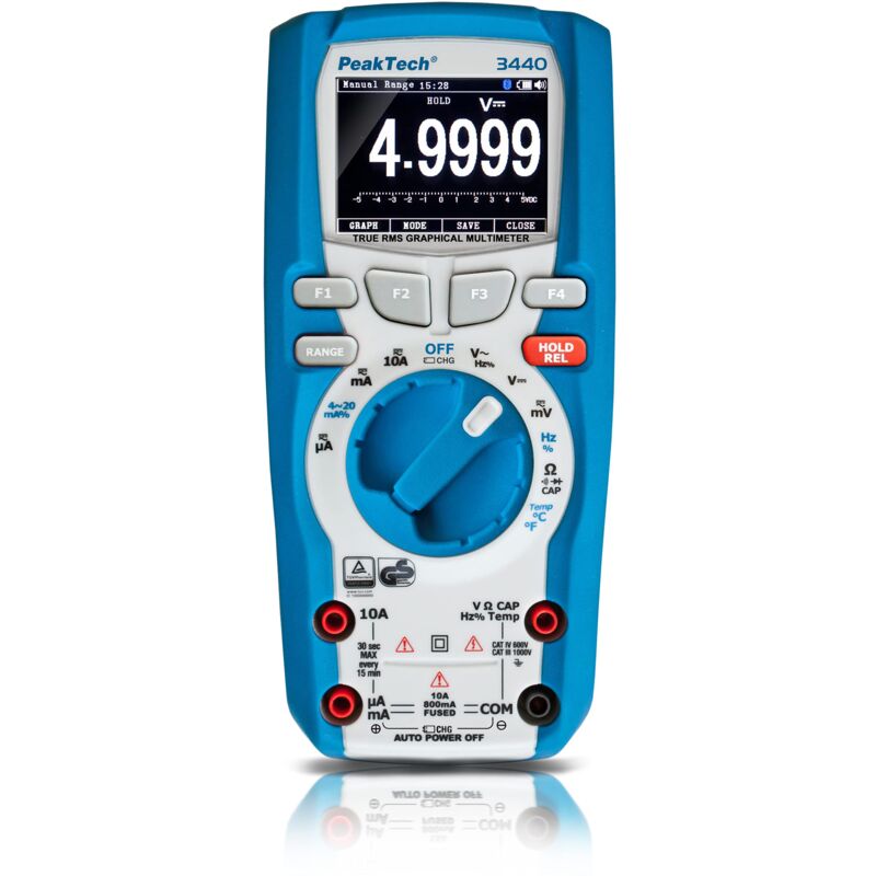 foto del prodotto peaktech 3440 multimetro digitale true rms con bluetooth 4 e display grafico, 50.000 conteggi, t v gs, autorange, voltmetro, tester di continuit 