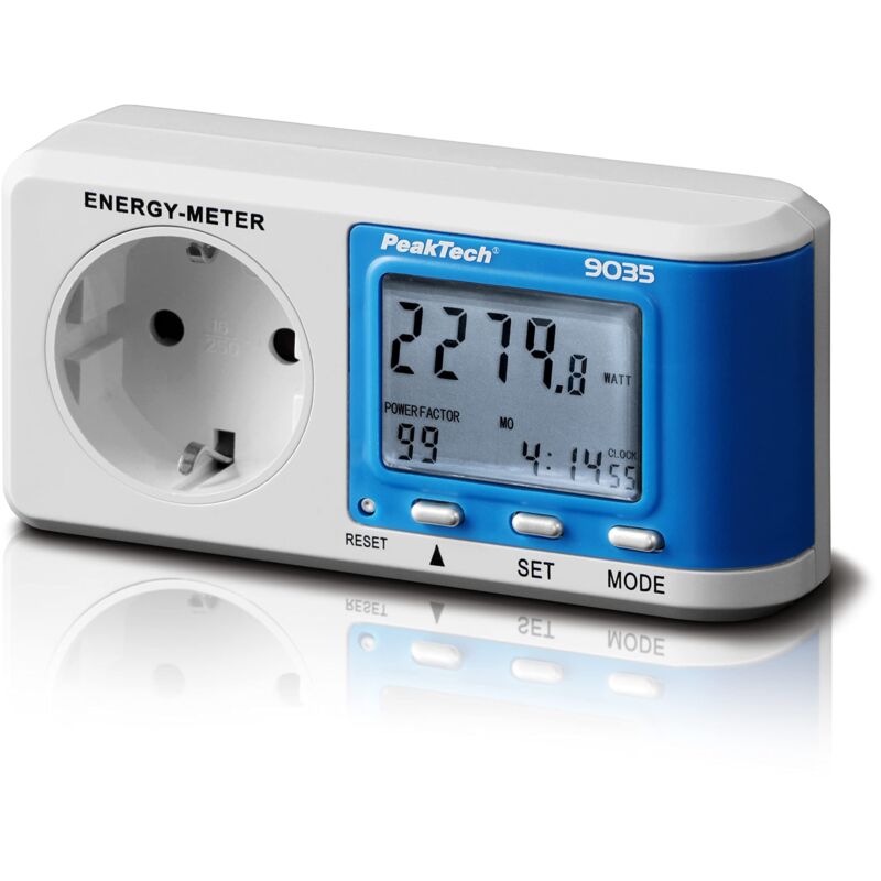 foto del prodotto peaktech p 9035 rilevatore di costi energetici con risoluzione da 0,1 w, con calcolo del fattore di potenza, confezione da 1 pezzo