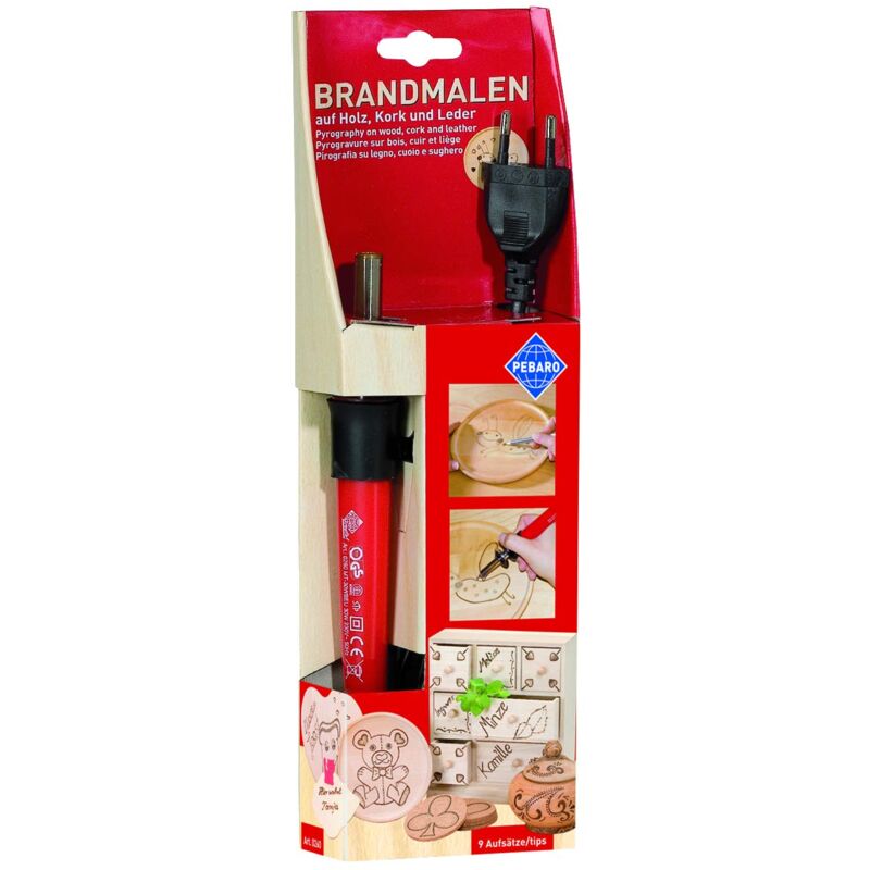 foto del prodotto pebaro glorex 001 fiaschetta per marchiatura 9 attacchi in ottone, con supporto, per bruciare su legno, pelle, sughero e altri materiali,