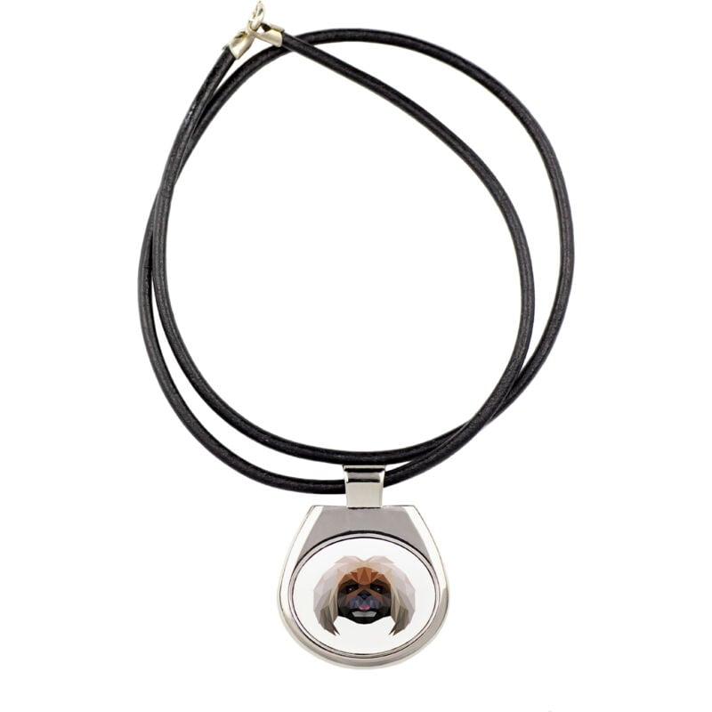 foto del prodotto pechinese - collana con foto e iscrizione geometrica di art-dog