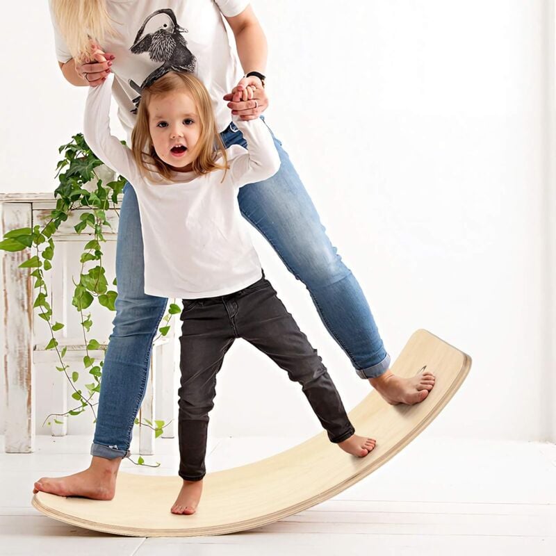 foto del prodotto pedana di equilibrio balance board curvo in legno per bambini, capacit di carico 220kg 90 x 40 x 19 cm 