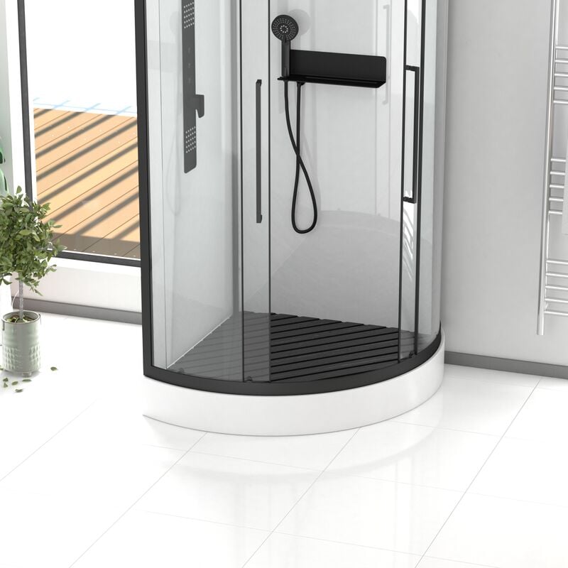 foto del prodotto pedana in legno composito grigio per cabine semicircolare dimensioni 76.2 x 76.2 x 3.2 cm