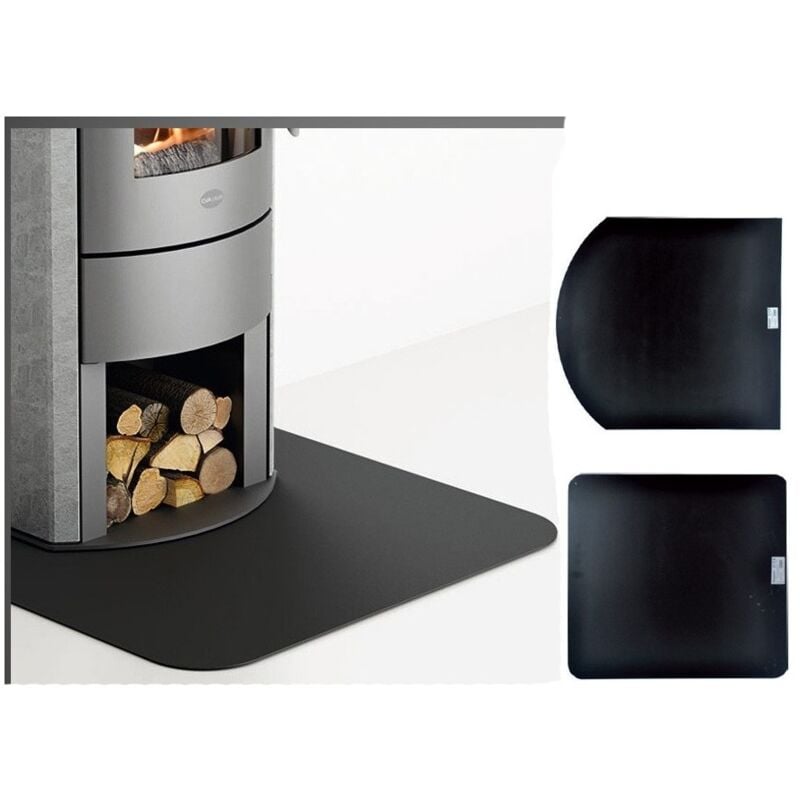 foto del prodotto pedana salva pavimento acciaio per stufa a pellet legna camino caminetto piastra misura pedana 2 tonda 90x80 cm