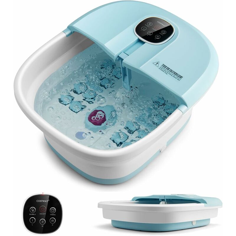 foto del prodotto pediluvio massaggiatore piedi elettrico, idromassaggiatore plantare pieghevole con riscaldamento e telecomando, 3 temperature regolabili blu 