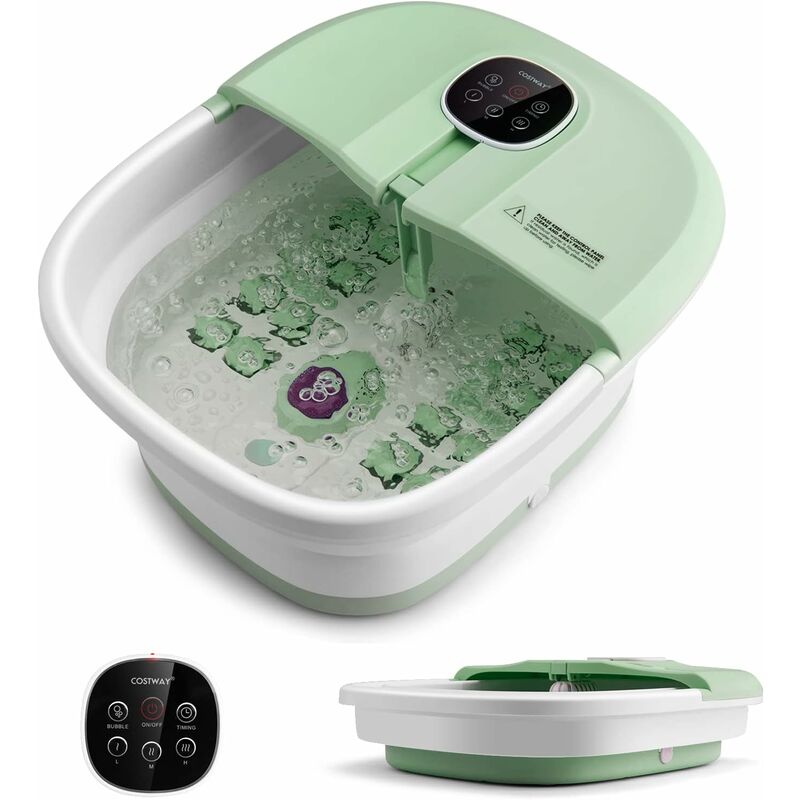 foto del prodotto pediluvio massaggiatore piedi elettrico, idromassaggiatore plantare pieghevole con riscaldamento e telecomando, 3 temperature regolabili verde 