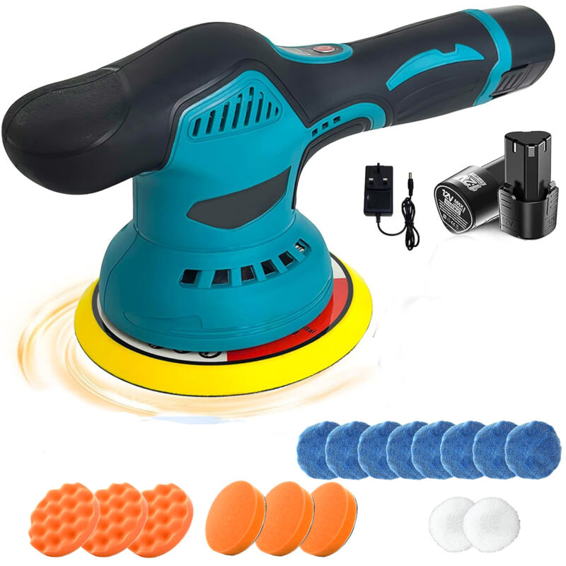 foto del prodotto pedony macchina di lucidatura auto a batteria con batterie e caricabatterie da 2 12v, kit di lucidatura portatile da 6 pollici, 6 fold, per