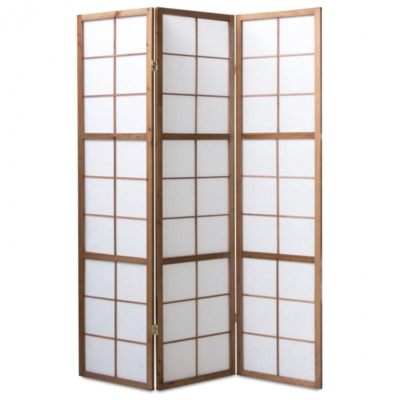 foto del prodotto pegane paravento giapponese shoji in legno marrone scuro di 3 pannelli