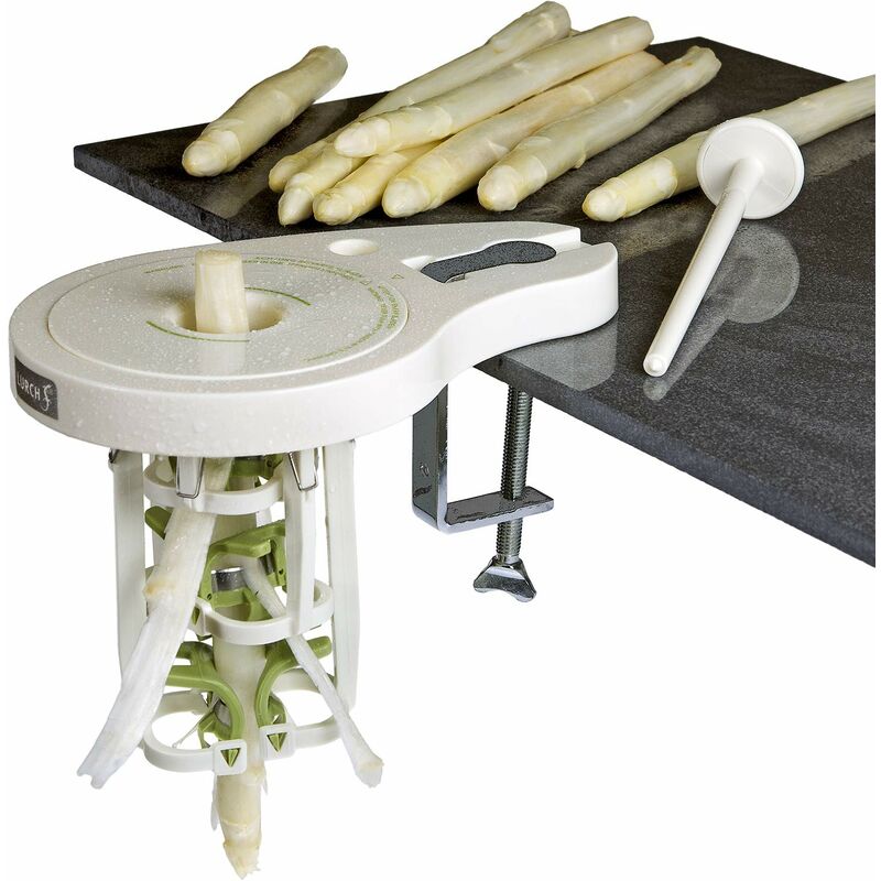 foto del prodotto pelapatate ii table con 6 lame incluso supporto da tavolo verde, lame in plastica acciaio inossidabile, bianco, 11 x 14 x 24 cm lurch