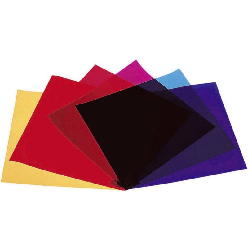 foto del prodotto pellicola a colori kit da 6 rosso, blu, verde, giallo, viola, violetto adatto per palcoscenico par 64, par 36 eurolite