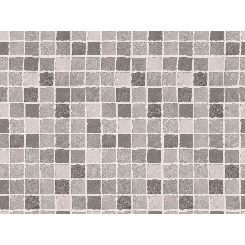 foto del prodotto pellicola a film ecologica decorativa autoadesiva mosaico in pietra grigia packaging 45cm x 300cm