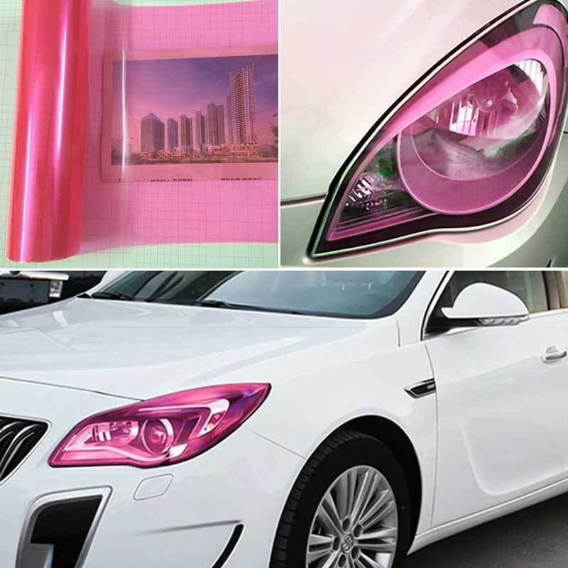 foto del prodotto pellicola adesiva colorata per fari auto anteriori e posteriori in 14 colori colore rosa, lunghezza 30cm x 100cm