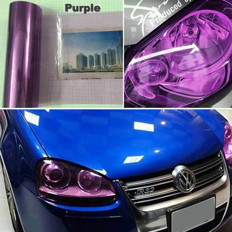 foto del prodotto pellicola adesiva colorata per fari auto anteriori e posteriori in 14 colori colore viola, lunghezza 30cm x 50cm