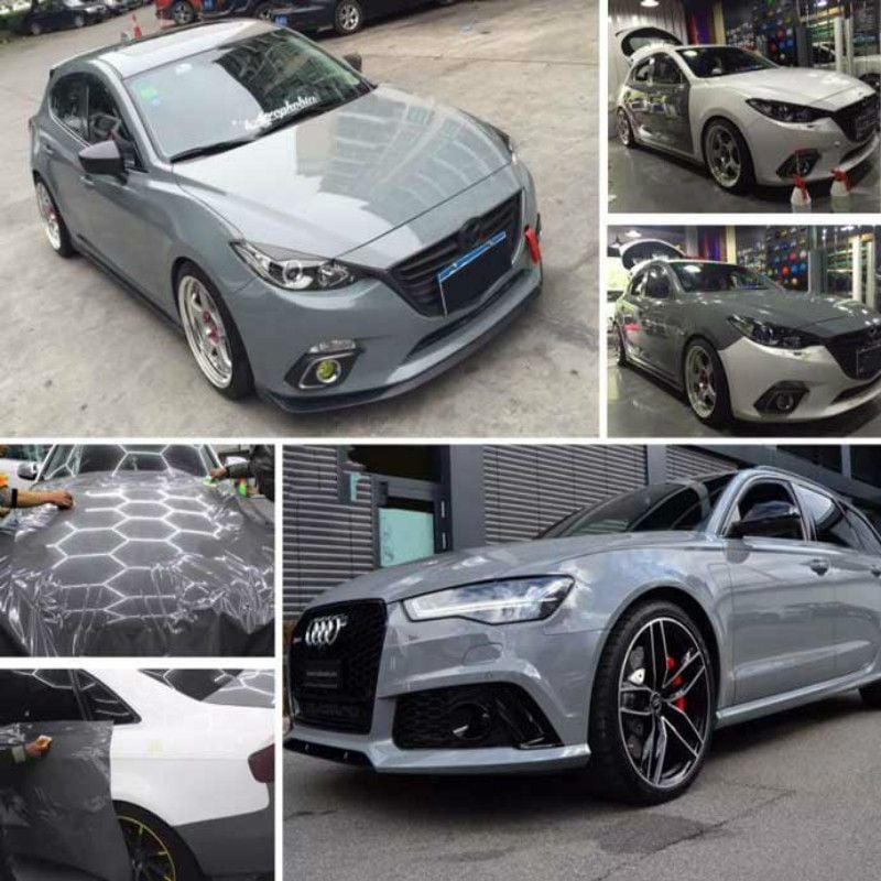 foto del prodotto pellicola adesiva grigio cemento lucido per car wrapping e tuning misura 152cm x 5 mt