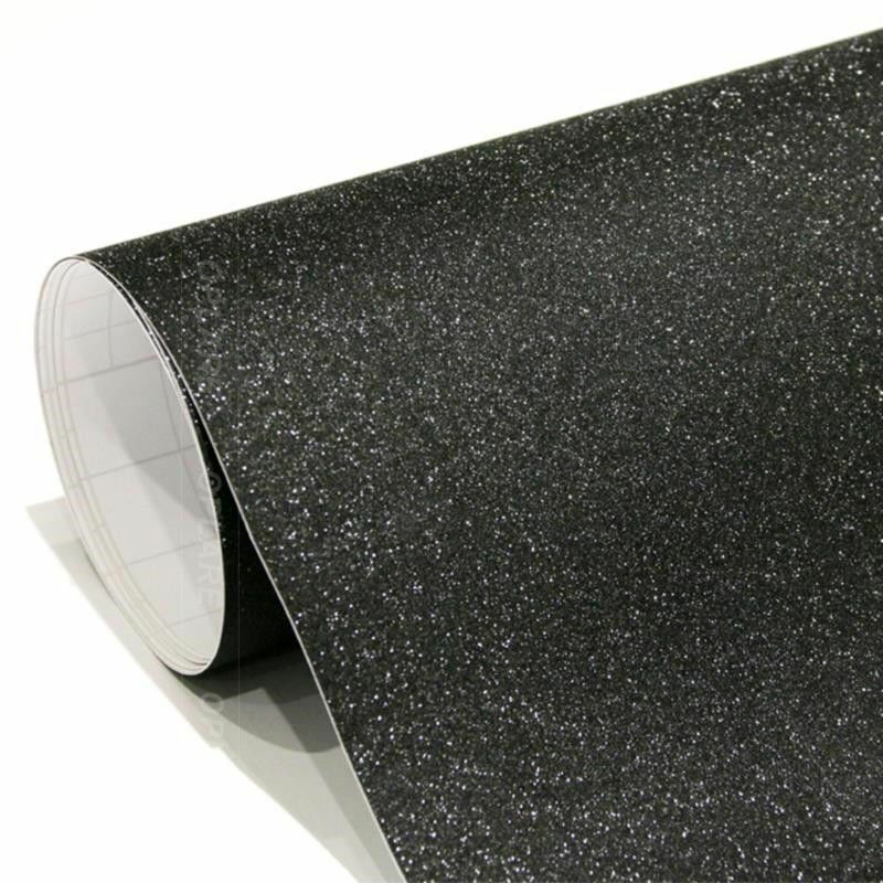 foto del prodotto pellicola adesiva nero glitter per car wrapping e tuning auto e moto senza bolle d aria misura 152cm x 5 mt