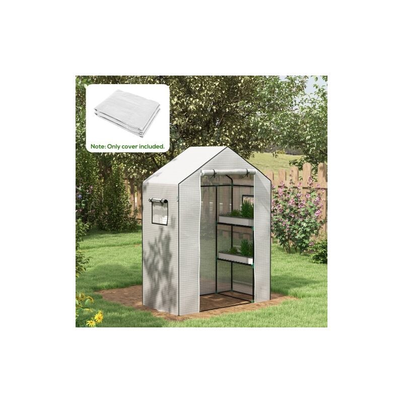 foto del prodotto pellicola in pe per serre, pellicola sostitutiva per serre da giardino, 140x73x190cm, con porta avvolgibile, finestre laterali, plastica, bianco