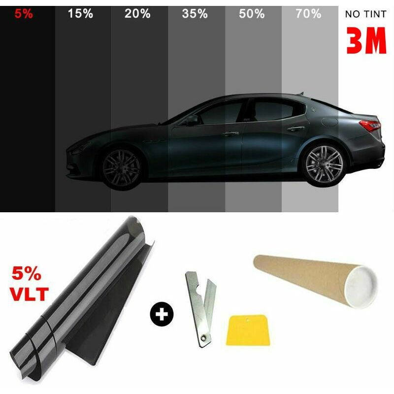 foto del prodotto pellicola omologata abg oscuramento vetri auto 76cm da 5 a 45 misura 76cm x 1 metro, vlt luce trasmessa 5 molto scura 
