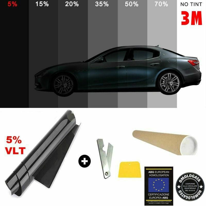 foto del prodotto pellicola omologata abg oscuramento vetri auto serie black shade di 3m bs 5 misura 50cm x 3 metri