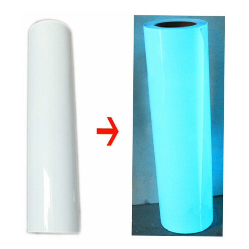 foto del prodotto pellicola termosaldabile transfer con ferro da stiro fosforescente si illumina al buio blue verde 50cm colore blu, misura 50cm x 1 metro