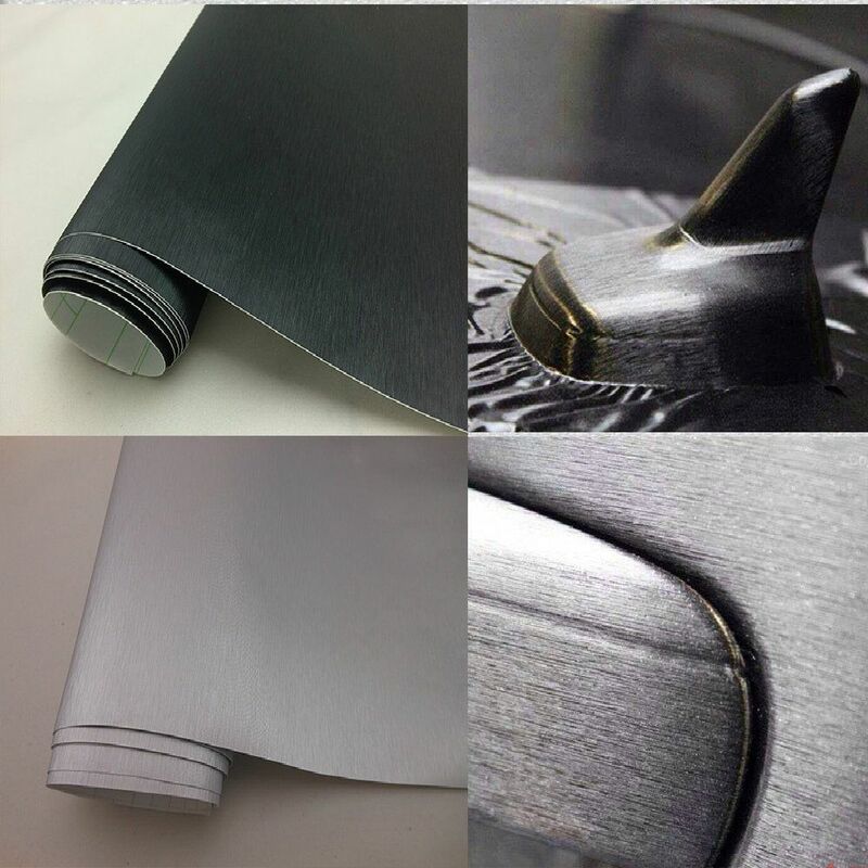 foto del prodotto pellicola vinile alluminio spazzolato no bolle in 3 colori wrapping colore grigio spazzolato, misura 152cm x 10cm
