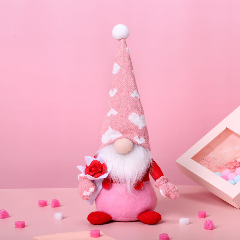 foto del prodotto peluche decorativo gnomi di san valentino 2 pezzi bambola scandinava per ornamenti da tavola, rosa, amore, coppia, carino, ornamenti per bambole 