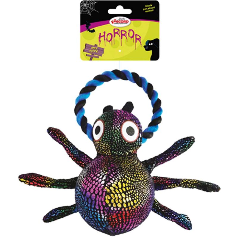 foto del prodotto peluche horror ragno con corda halloween per cani