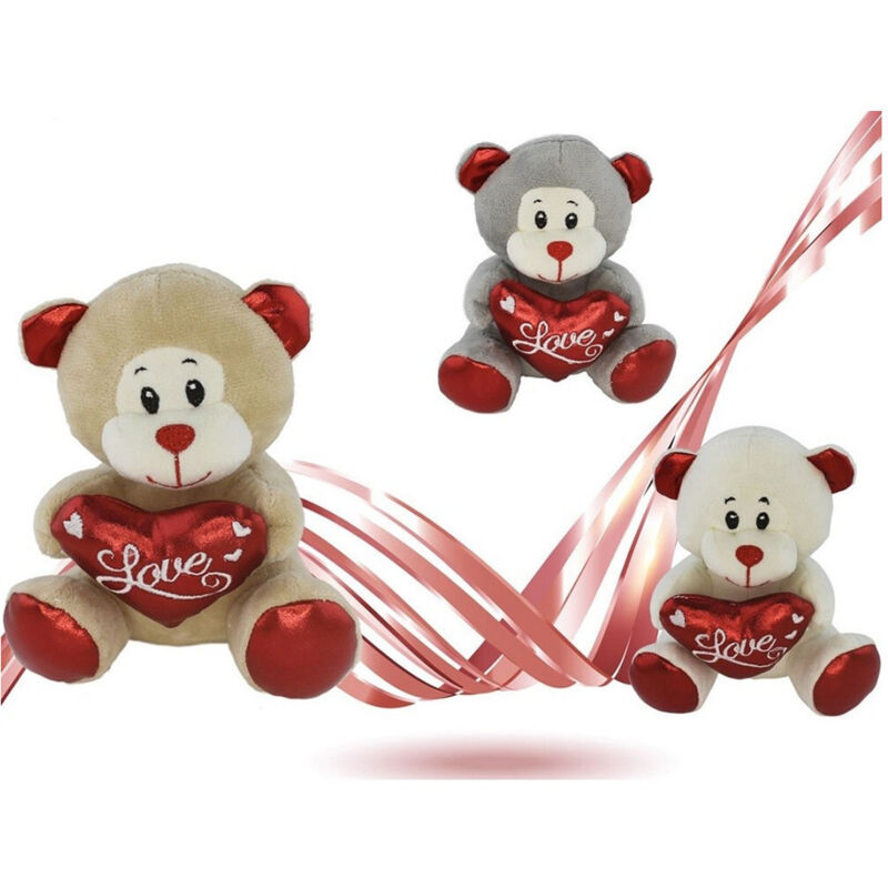 foto del prodotto peluche orsetto con cuore scritta love lamè 16 cm san valentino 3 col.ass. 93635 - - trade shop traesio