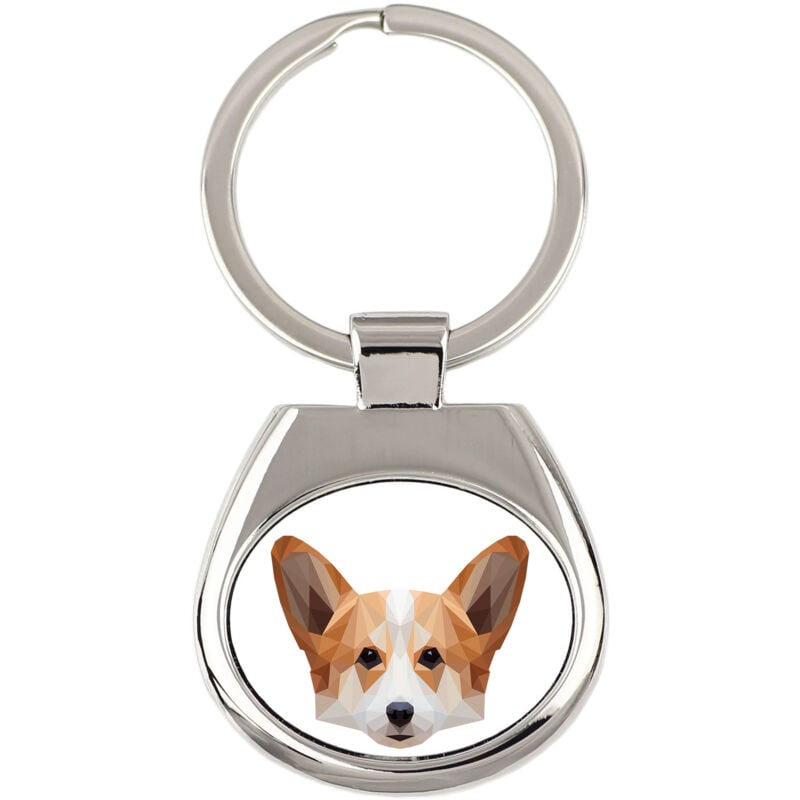 foto del prodotto pembroke welsh corgi portachiavi geometrico con foto e scritta art dog