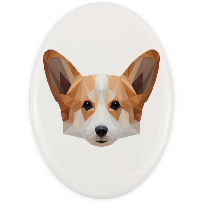 foto del prodotto pembroke welsh corgi un piatto con una foto e un iscrizione geometrica di art dog