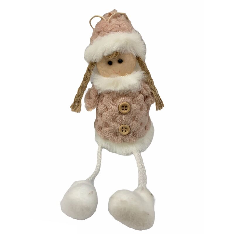 foto del prodotto pendaglio bambolina in pezza h 16 cm, pallina per albero di natale addobbi natalizi rosa renna