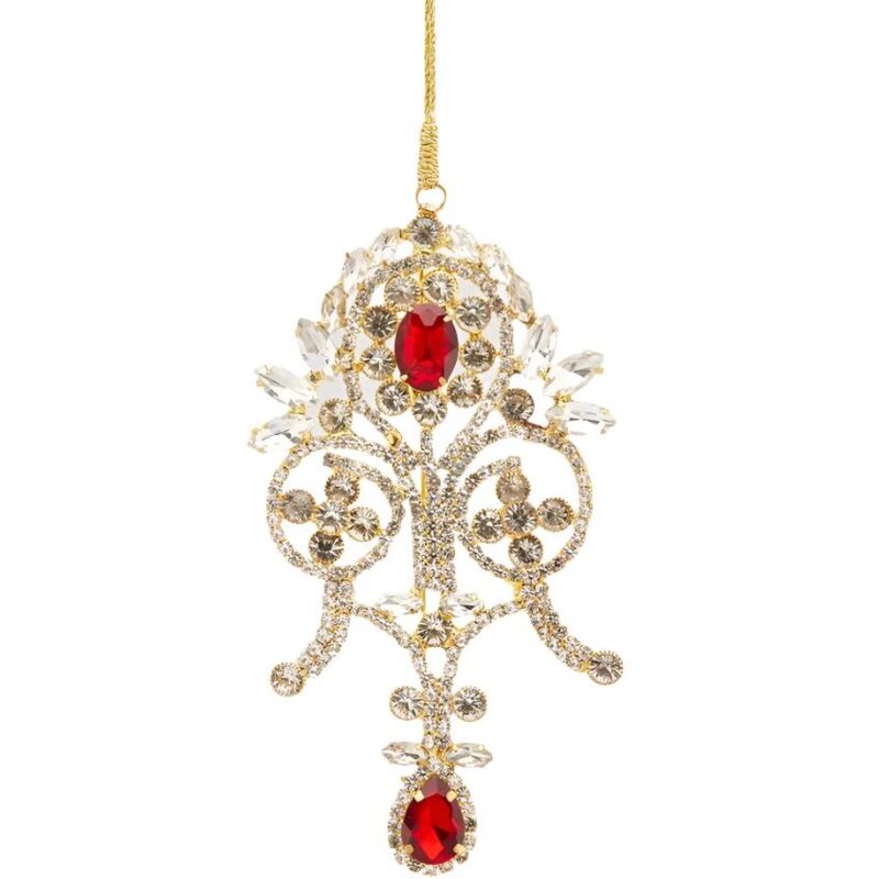 foto del prodotto pendaglio colore oro con gemme per albero di natale da 13 cm