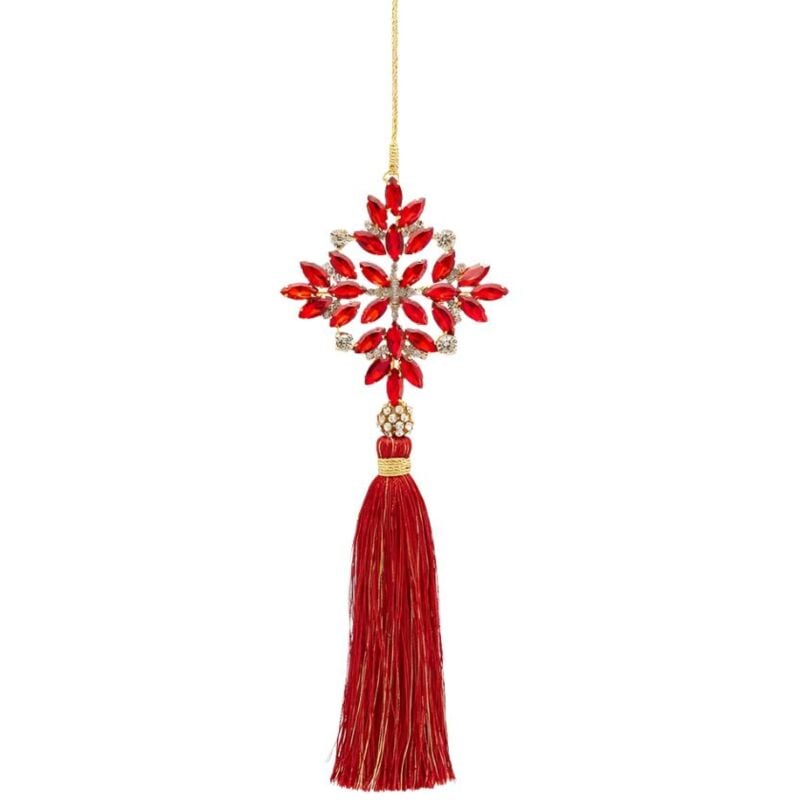 foto del prodotto pendaglio nappa colore rosso con fiocco di neve decorazione per albero di natale da 22 cm