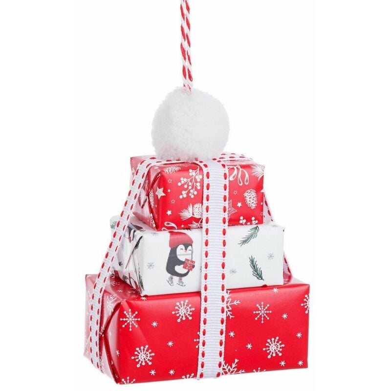 foto del prodotto pendaglio pacco regalo 'chase' per albero di natale color bianco e rosso decorazione natalizia