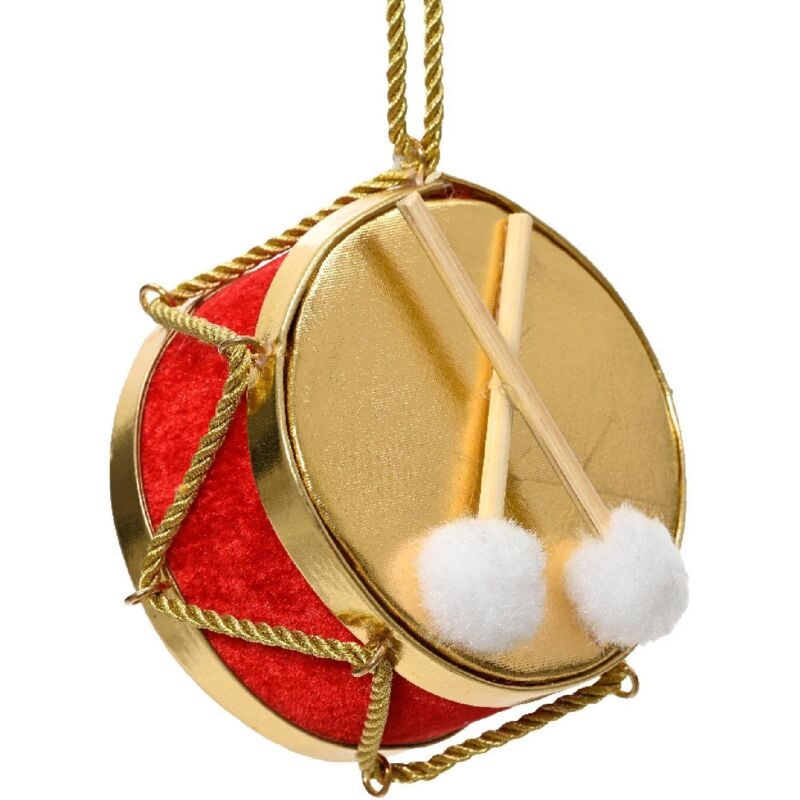 foto del prodotto pendaglio per albero di natale a forma di tamburo, in vetro da 11 x 7 cm