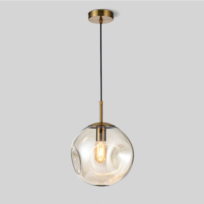 foto del prodotto pendente luce moderno lampadario soffitto globo vetro apparecchio di illuminazione regolabile ambrato 25cm