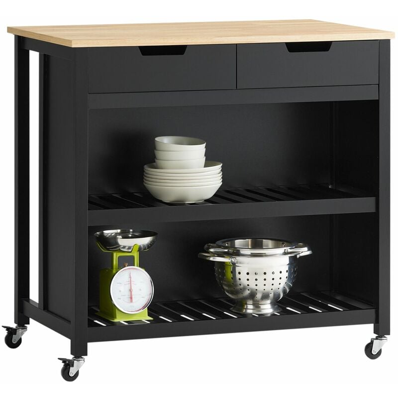 foto del prodotto penisola cucina piano di lavoro per cucina con 2 cassetti a 2 ripiani l100p60a94cm nero fkw74 sch sobuy