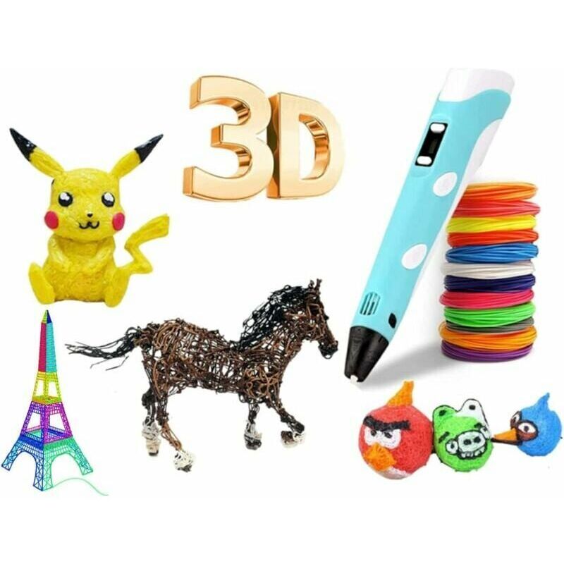 foto del prodotto penna 3d, penna per stampa 3d con pla compatibile e schermo lcd, temperatura regolabile, matita 3d per bambini blu