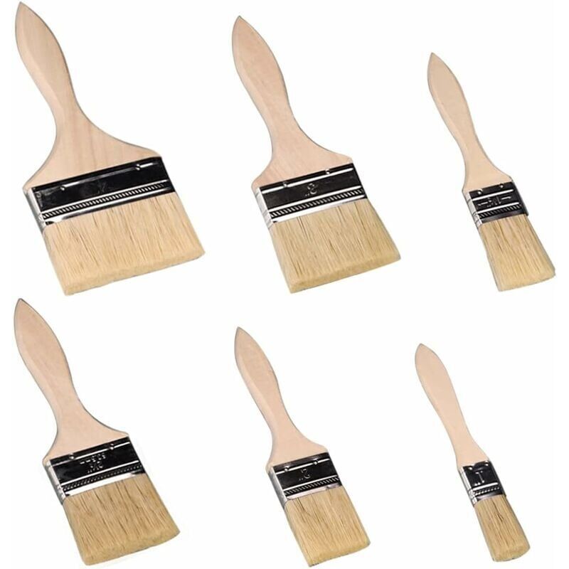 foto del prodotto pennelli per pittura murale, pennelli piatti, 6 pezzi, pennelli professionali con manici in legno, pennelli con setole naturali, adatti per pareti,