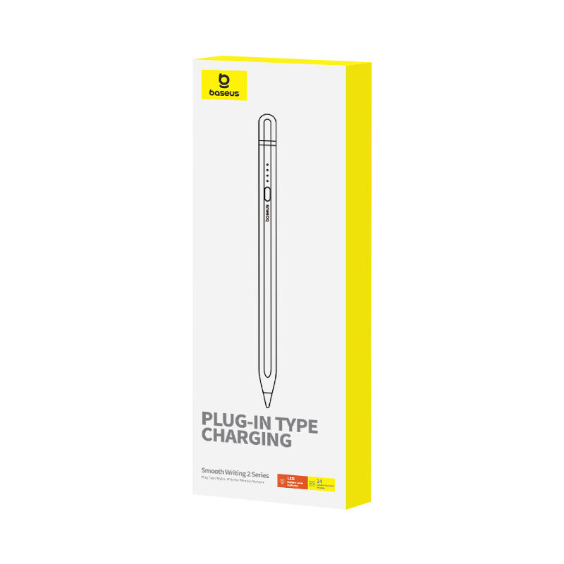 foto del prodotto pennino stilo per ipad con punta attiva sostituibile smooth writing 2 cavo usb a bianco