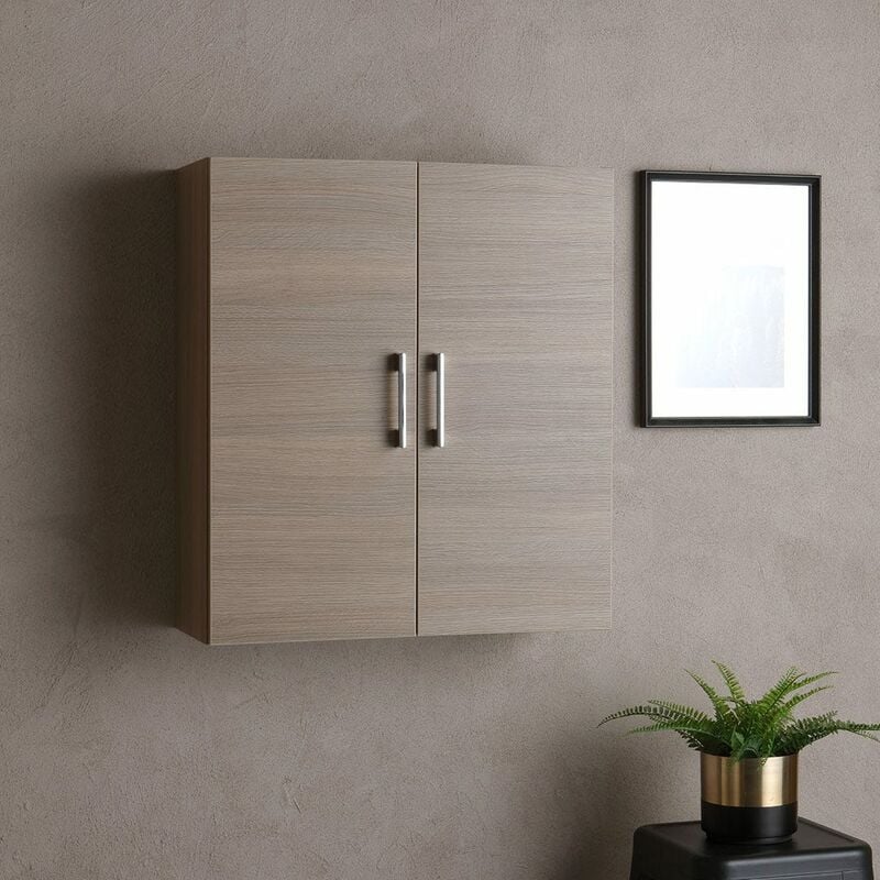 foto del prodotto pensile bagno 2 ante quercia naturale effetto legno rimini